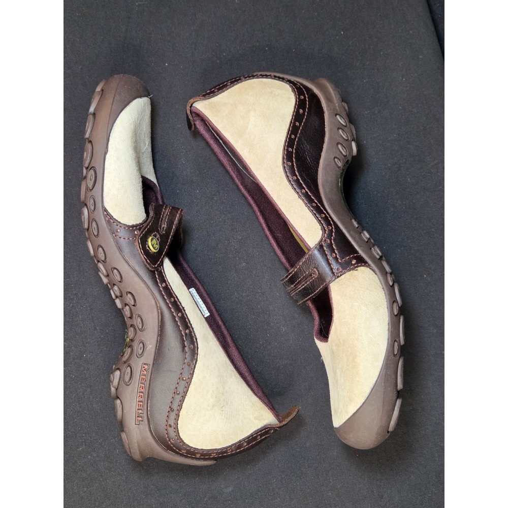 Merrell Plaza Bandeau Dark Taupe Leather Suede Mary Jane Flats Womens 10